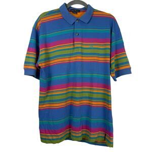 Nautica Shirt Mens Medium Rainbow Stripe Polo Vintage 90s Preppy